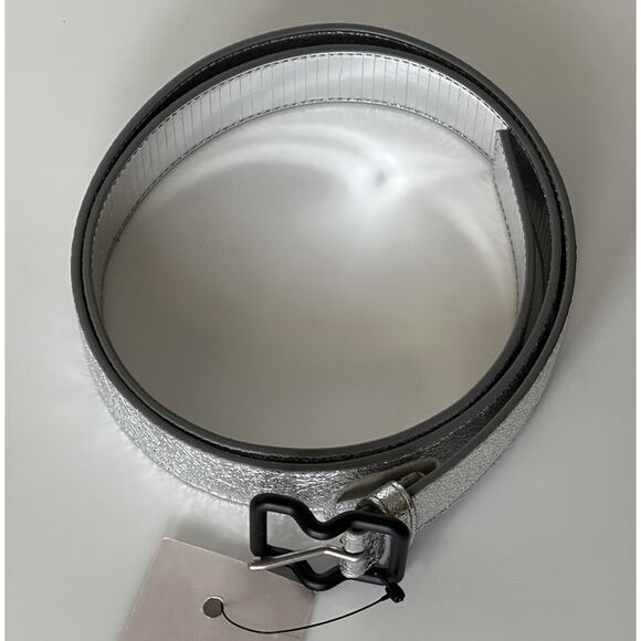NWT $450 Bottega Veneta Craque Metallic Leather Silver Belt 40/100 IT 691233
